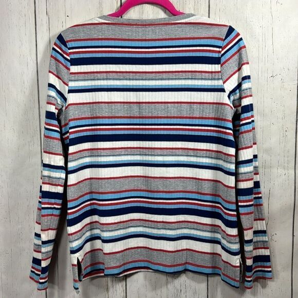 Anthropologie Postmark Joliette Ribbed Striped Buttoned Long Sleeve Shirt Top - Picture 14 of 15